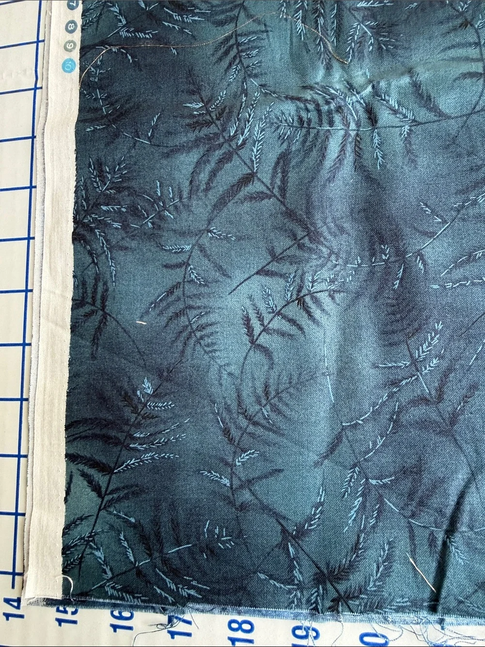 Vintage David Textiles Beth Ann Bruske Fern Fabric 34 x 42 Blue Green Botanical